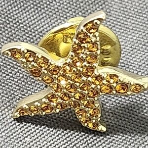 Swarovski Gold Tone Starfish Tie Tack with Orange Crystals